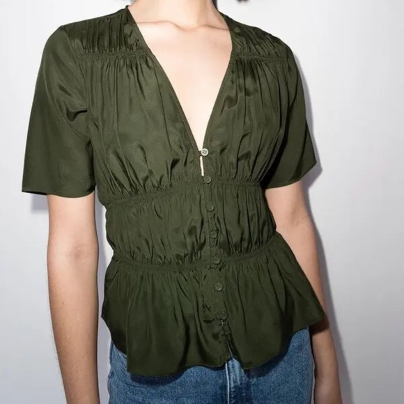 Frame Ruched Silk Top - Picture 3 of 5